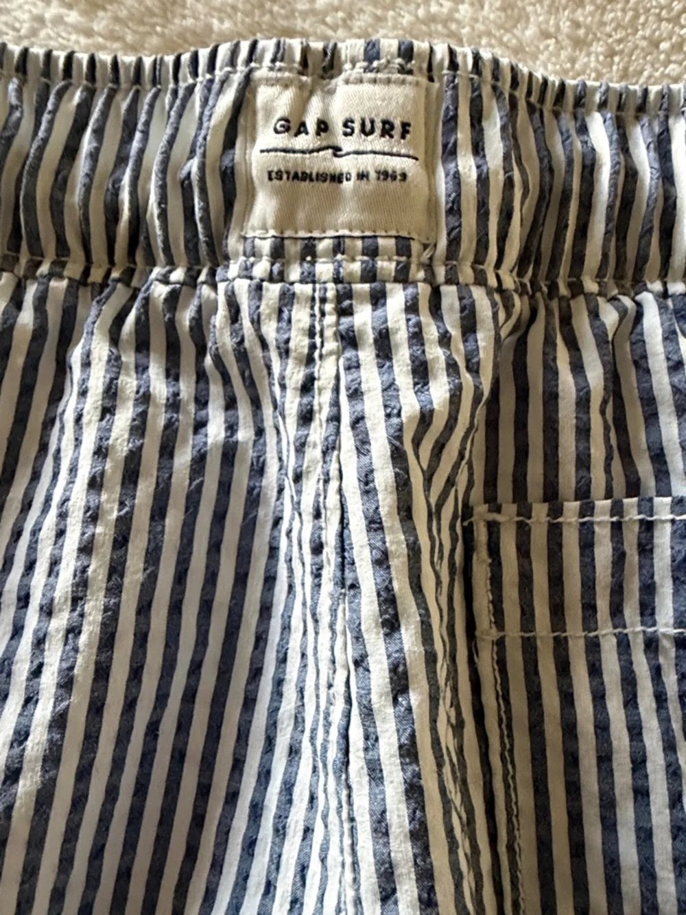 GAP Blue and White Striped Kids Swim Trunks